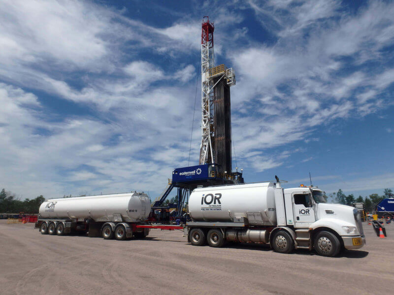 IOR Petroleum b-double fuel tanker parked at a site that uses Easternwell's drilling and welling services.